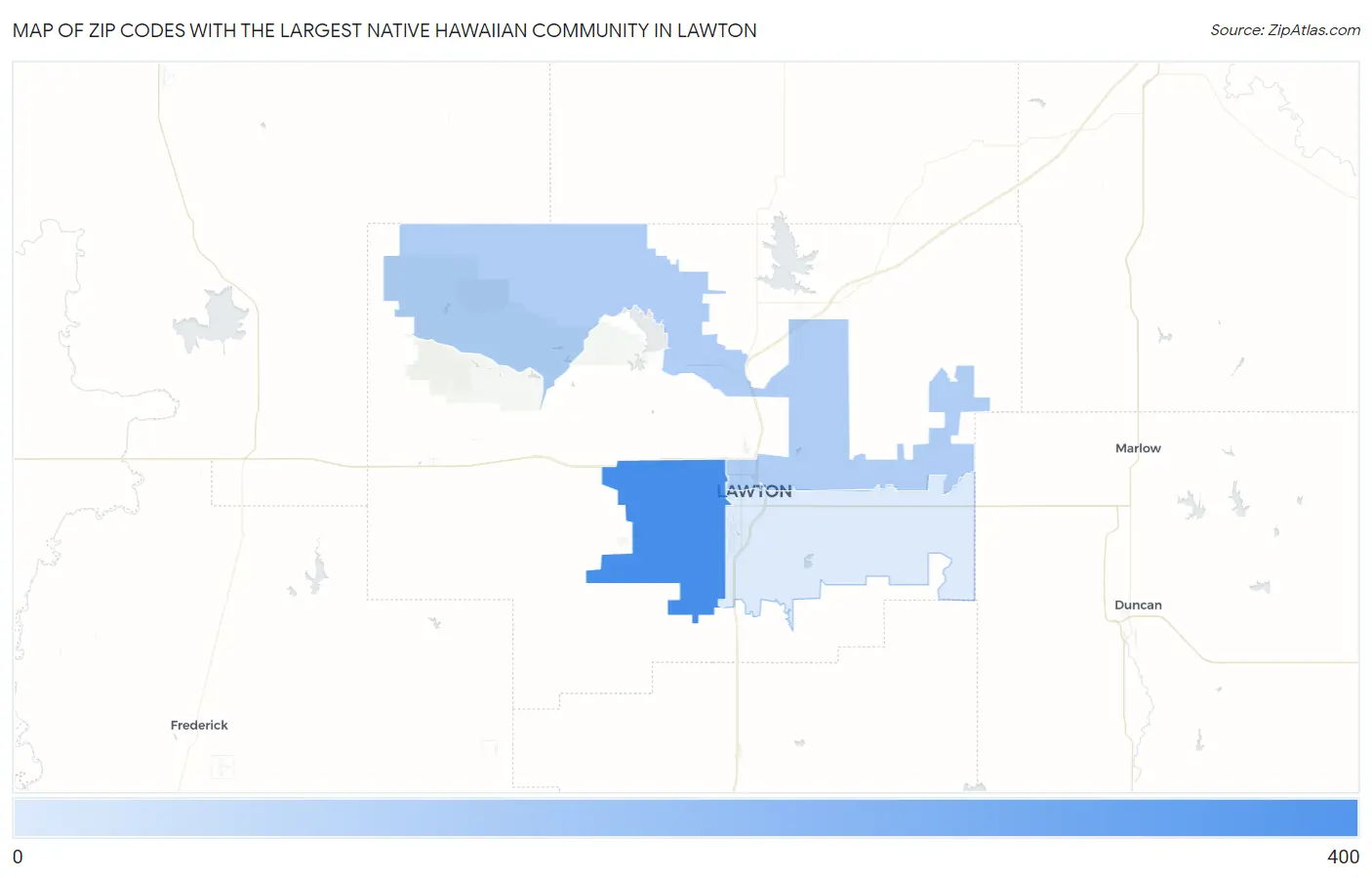 Zip Codes with the Largest Native Hawaiian Community in Lawton Map