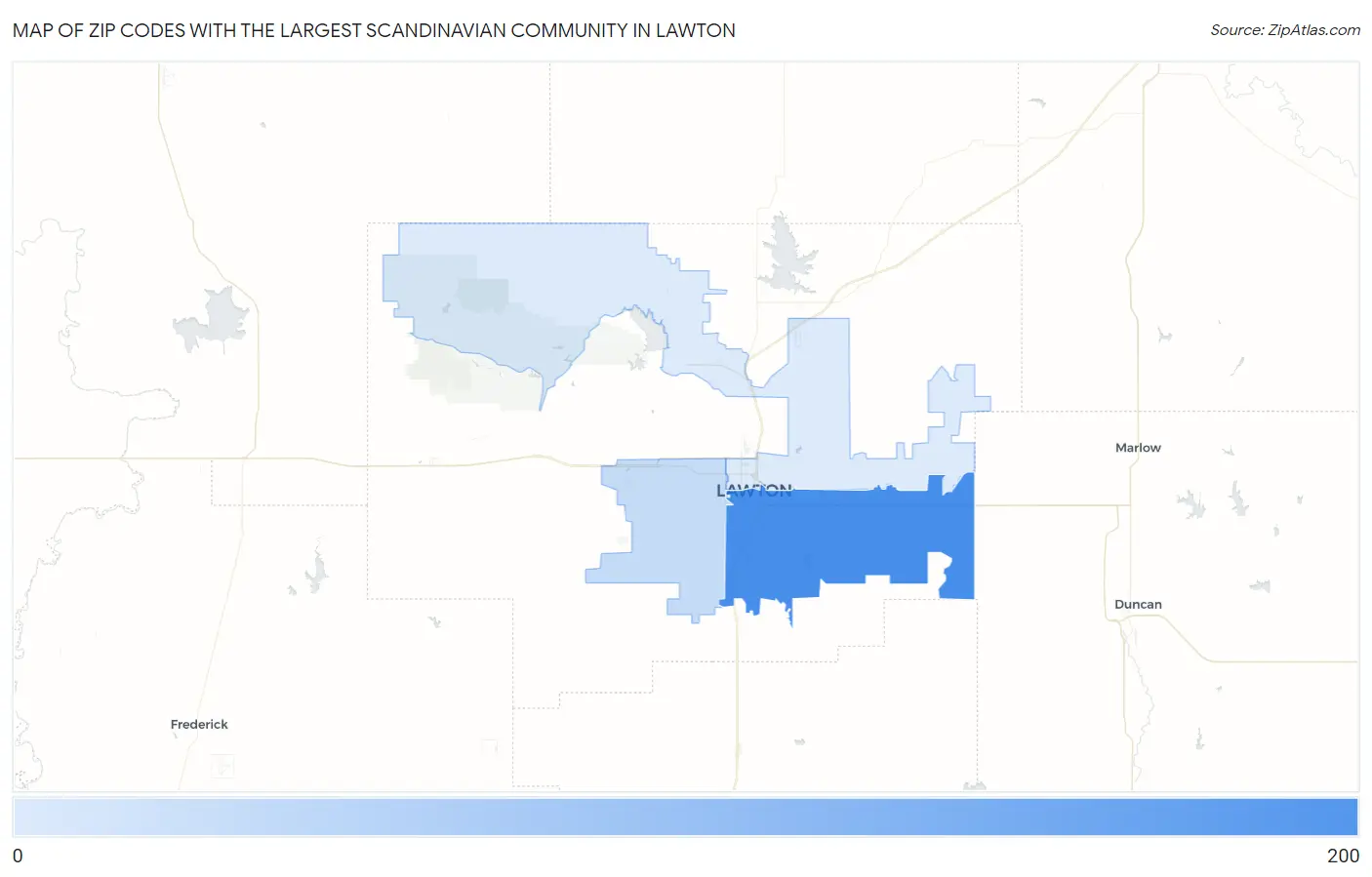 Zip Codes with the Largest Scandinavian Community in Lawton Map
