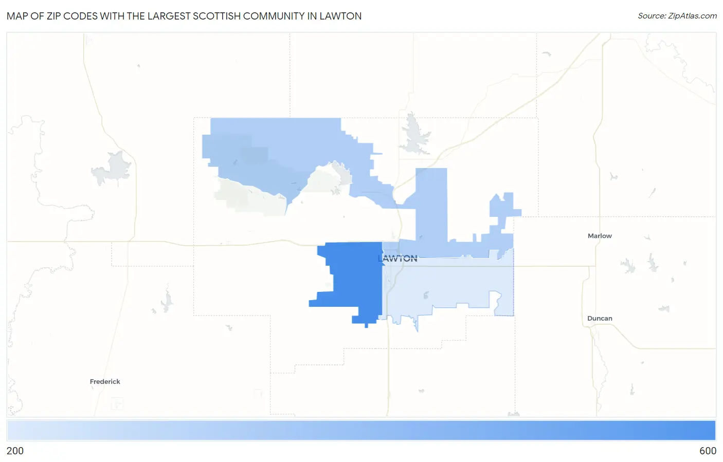 Zip Codes with the Largest Scottish Community in Lawton Map