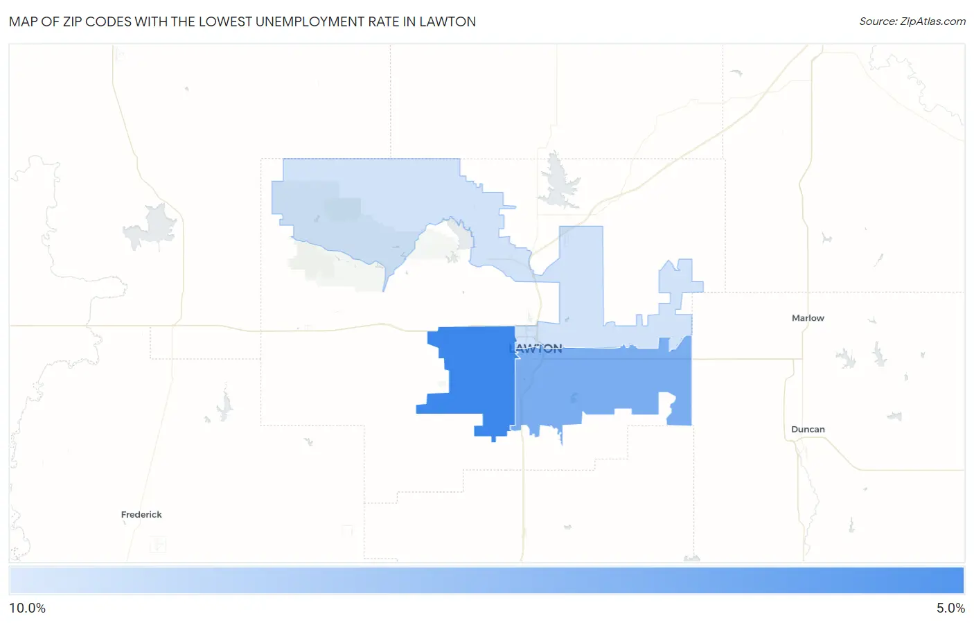Zip Codes with the Lowest Unemployment Rate in Lawton Map
