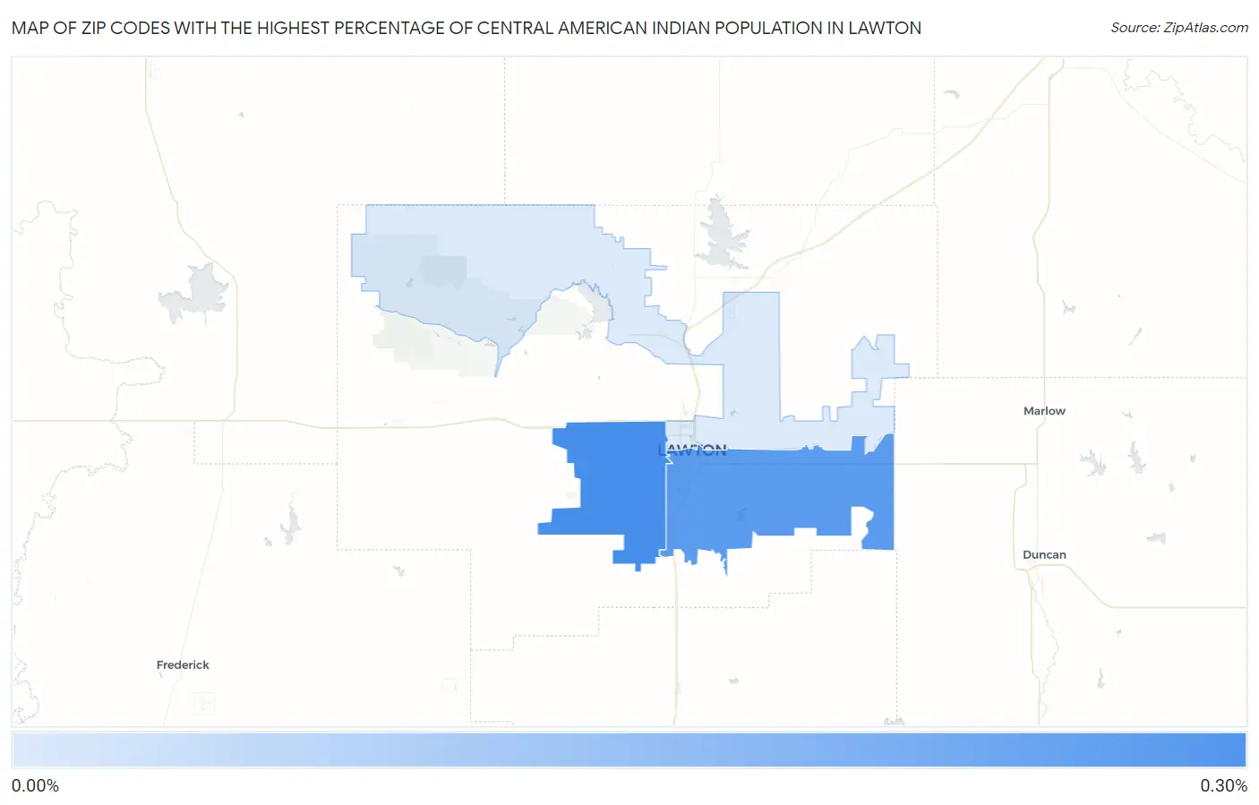 Zip Codes with the Highest Percentage of Central American Indian Population in Lawton Map