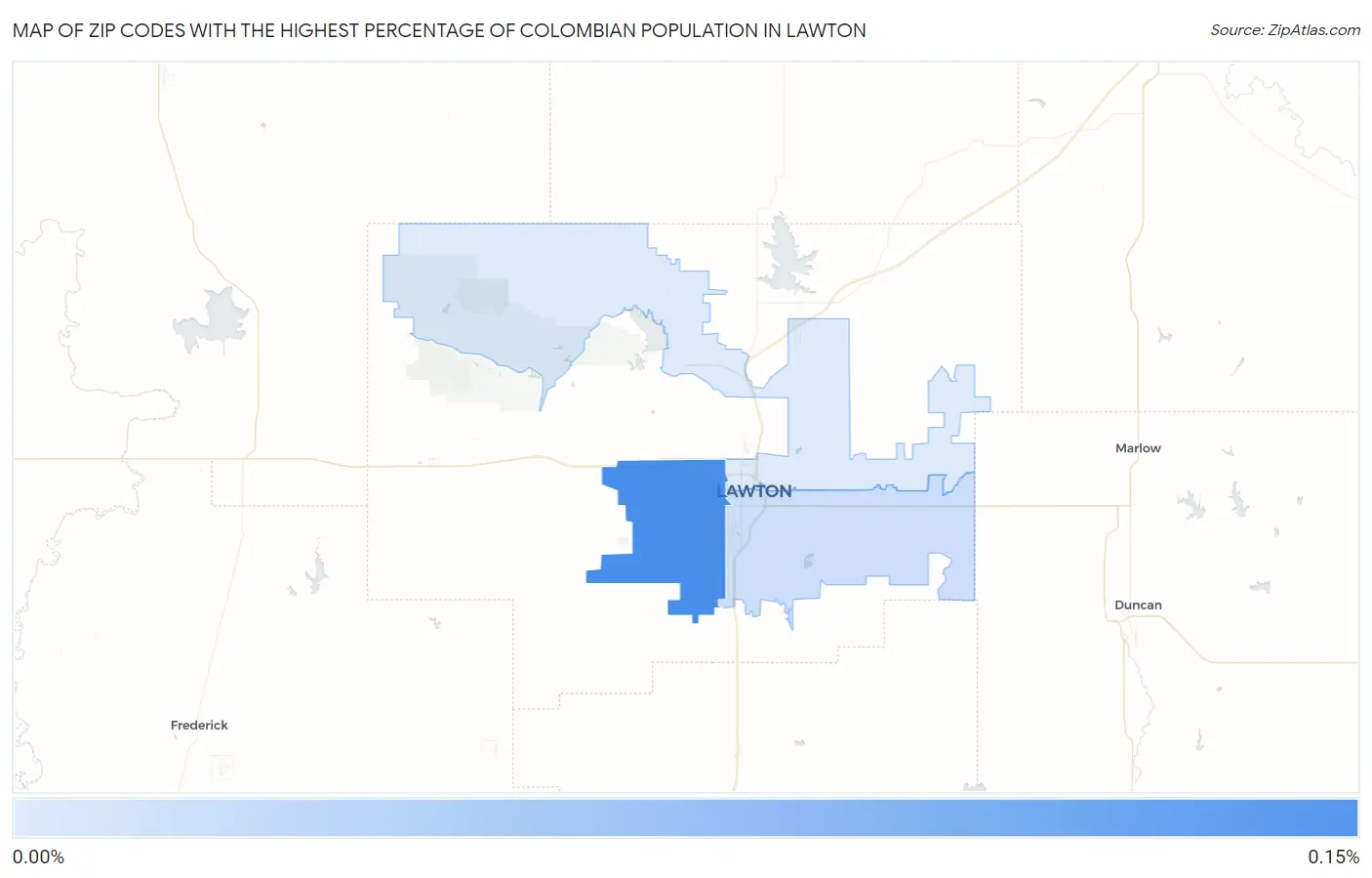 Zip Codes with the Highest Percentage of Colombian Population in Lawton Map