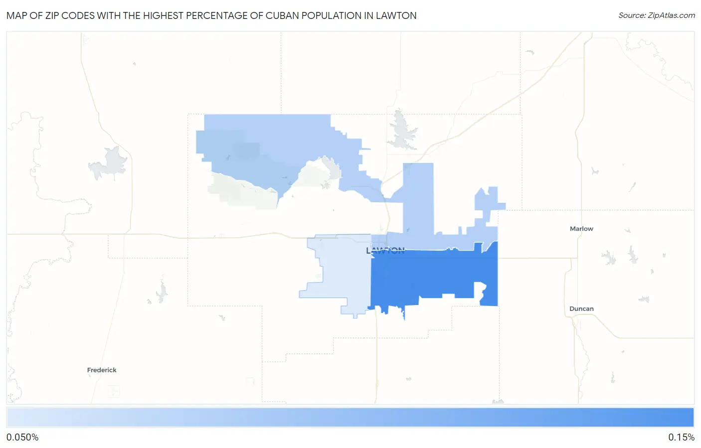 Zip Codes with the Highest Percentage of Cuban Population in Lawton Map