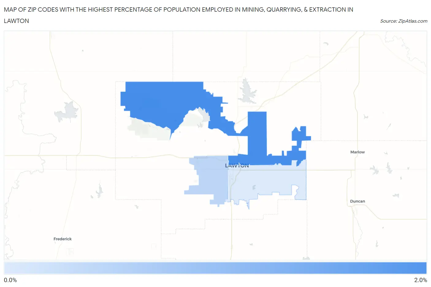Zip Codes with the Highest Percentage of Population Employed in Mining, Quarrying, & Extraction in Lawton Map