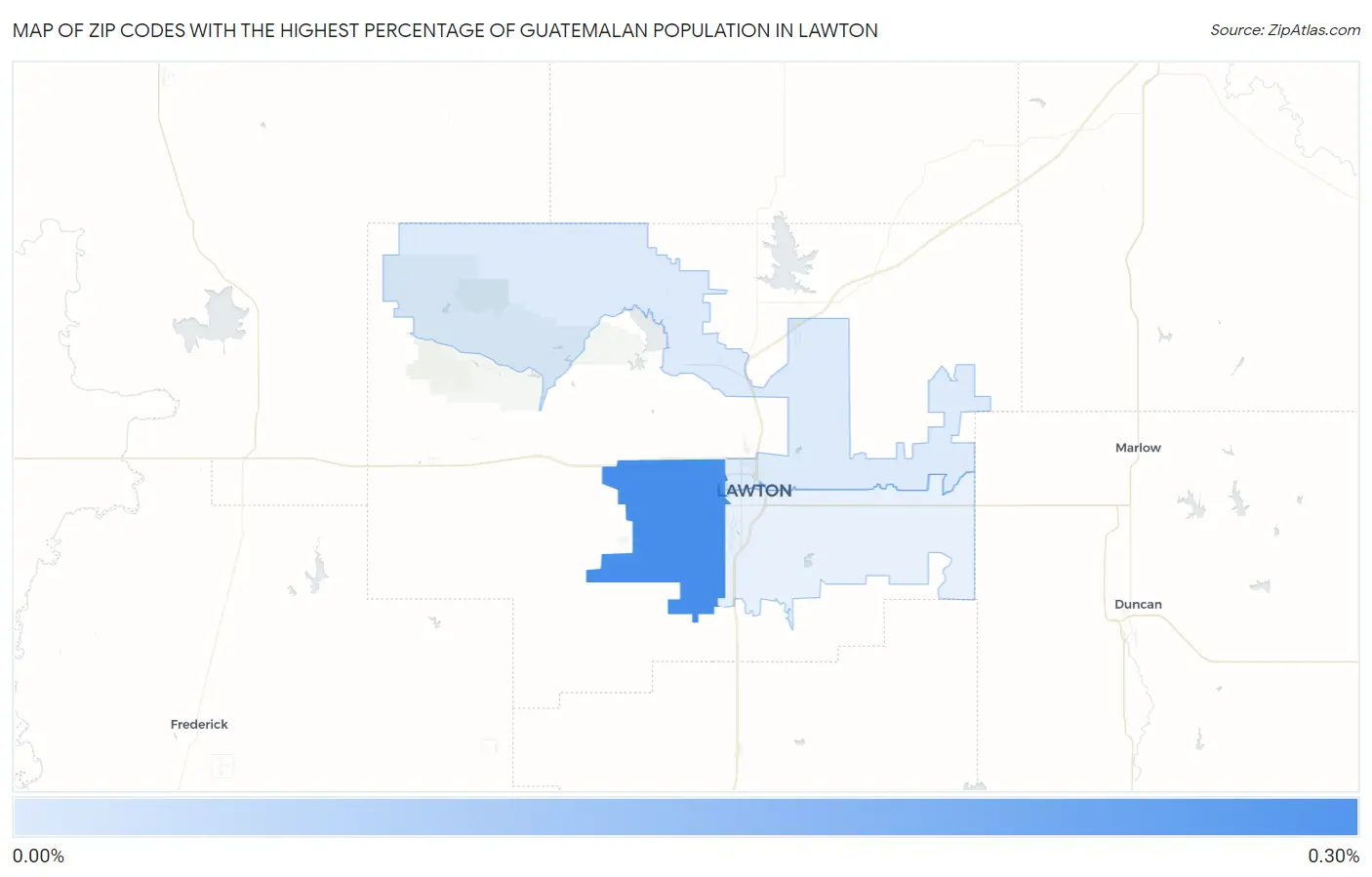 Zip Codes with the Highest Percentage of Guatemalan Population in Lawton Map