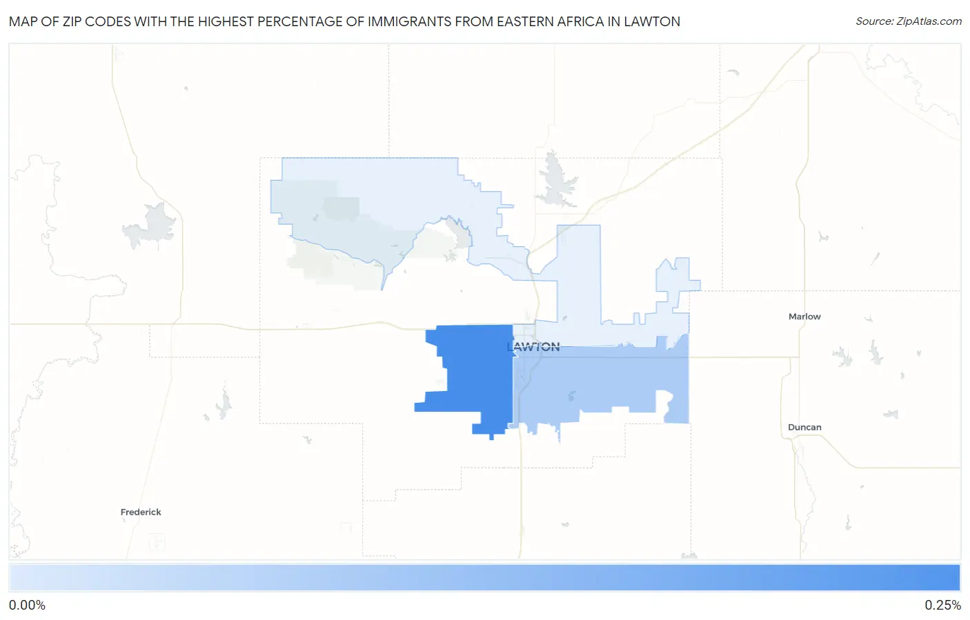 Zip Codes with the Highest Percentage of Immigrants from Eastern Africa in Lawton Map