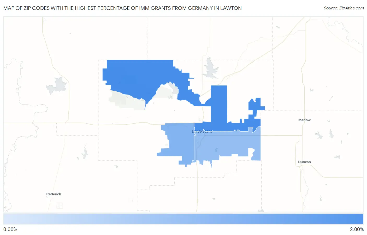 Zip Codes with the Highest Percentage of Immigrants from Germany in Lawton Map