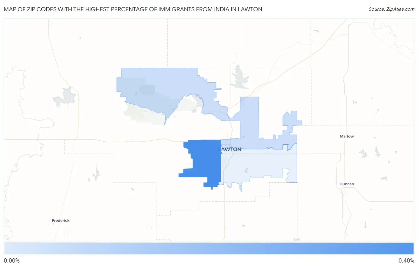 Zip Codes with the Highest Percentage of Immigrants from India in Lawton Map