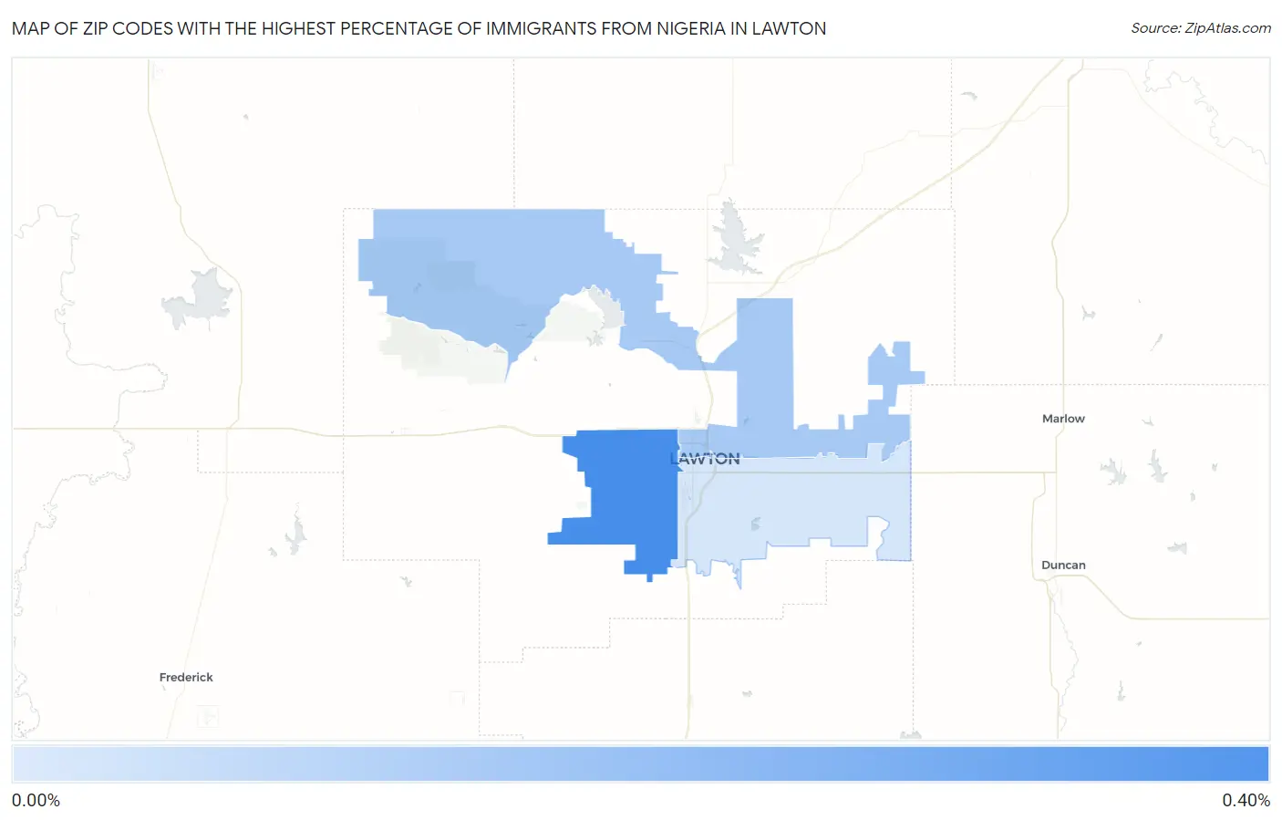 Zip Codes with the Highest Percentage of Immigrants from Nigeria in Lawton Map