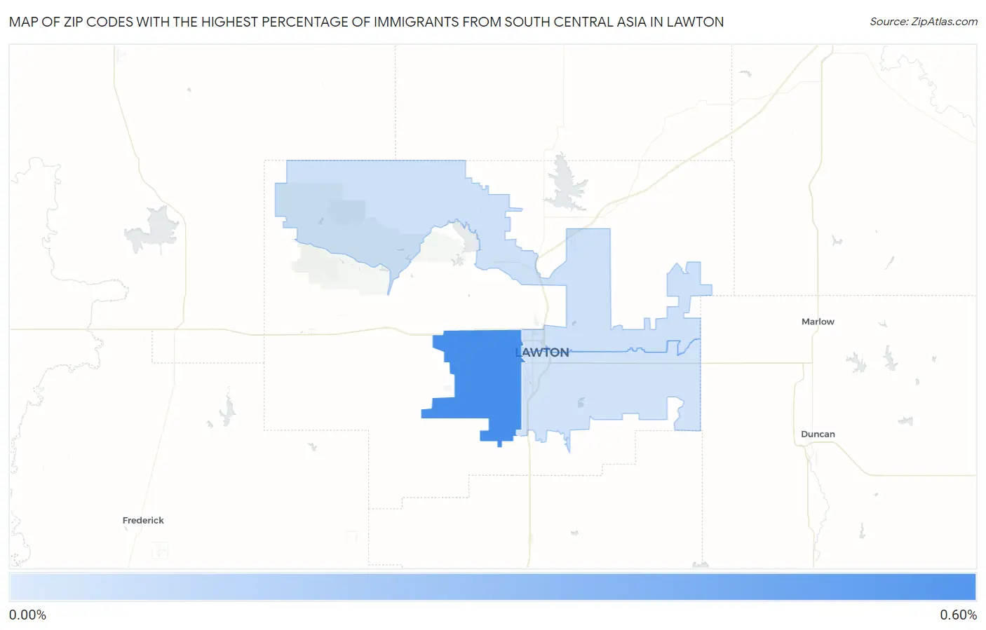 Zip Codes with the Highest Percentage of Immigrants from South Central Asia in Lawton Map