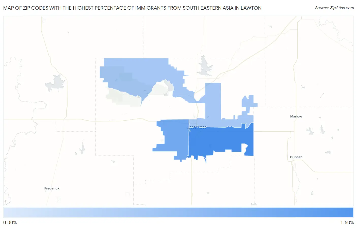Zip Codes with the Highest Percentage of Immigrants from South Eastern Asia in Lawton Map
