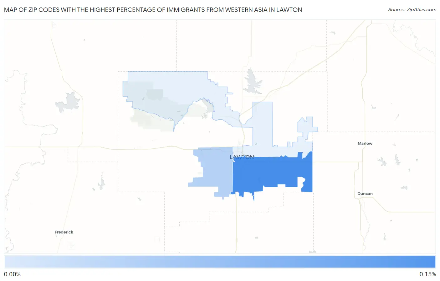 Zip Codes with the Highest Percentage of Immigrants from Western Asia in Lawton Map