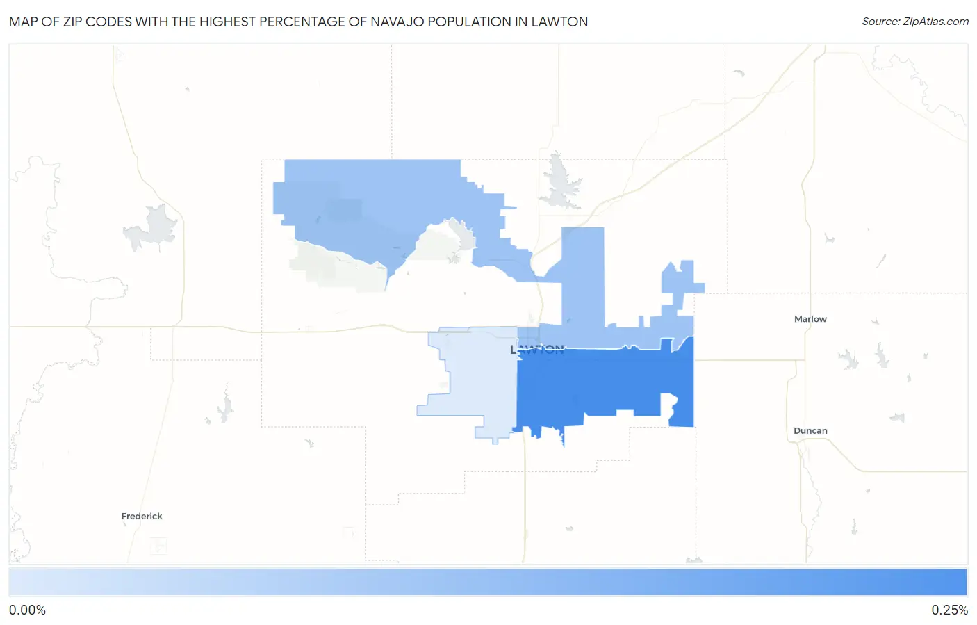 Zip Codes with the Highest Percentage of Navajo Population in Lawton Map