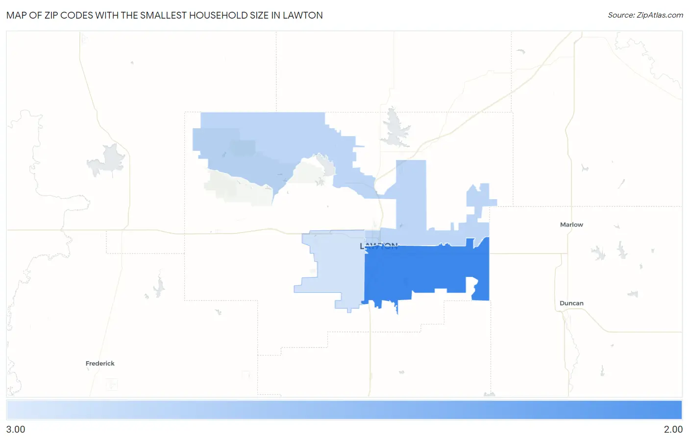 Zip Codes with the Smallest Household Size in Lawton Map