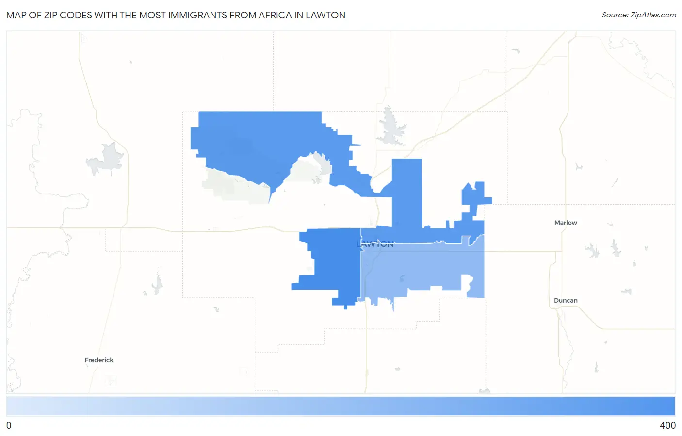 Zip Codes with the Most Immigrants from Africa in Lawton Map