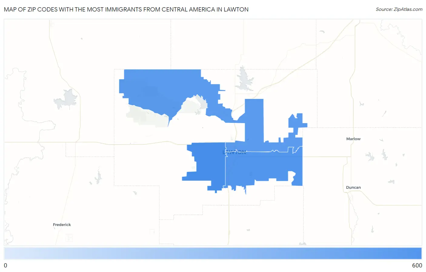 Zip Codes with the Most Immigrants from Central America in Lawton Map
