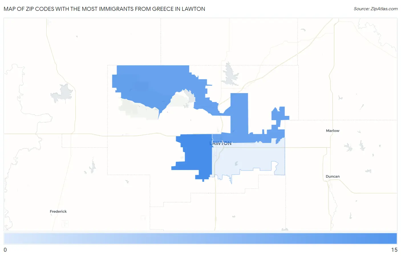Zip Codes with the Most Immigrants from Greece in Lawton Map