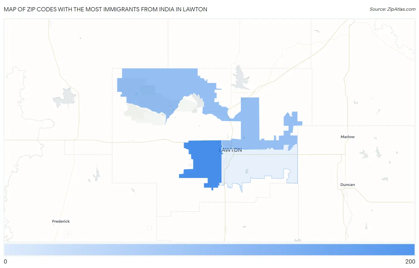 Zip Codes with the Most Immigrants from India in Lawton Map