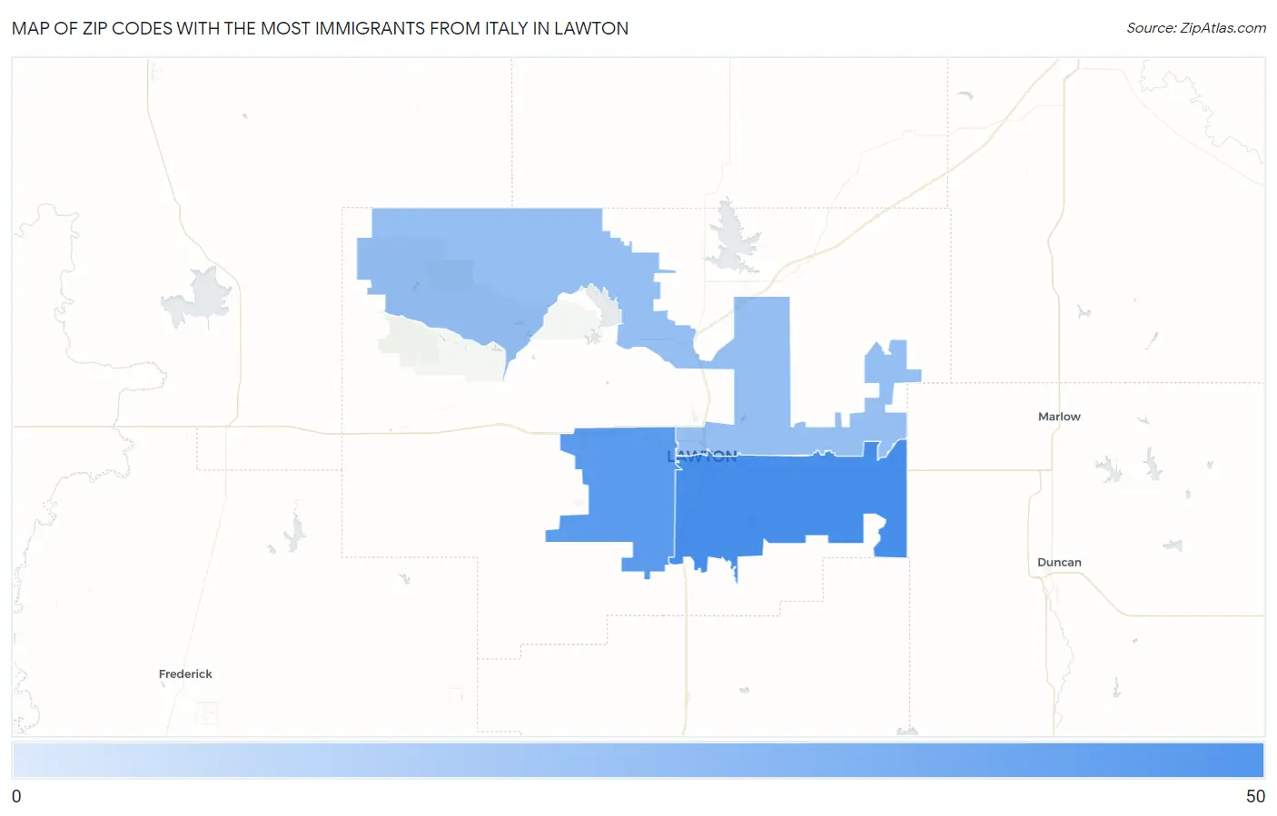 Zip Codes with the Most Immigrants from Italy in Lawton Map