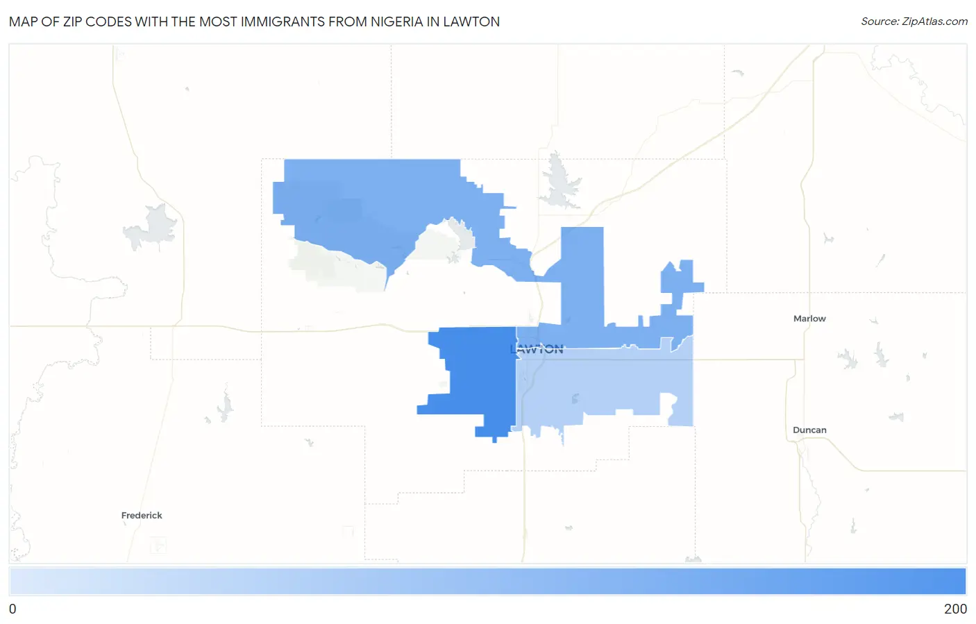 Zip Codes with the Most Immigrants from Nigeria in Lawton Map