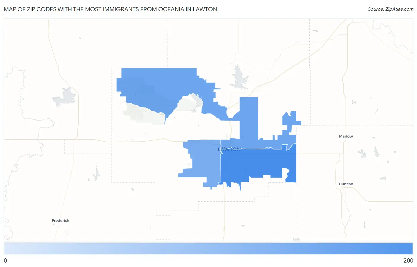 Zip Codes with the Most Immigrants from Oceania in Lawton Map