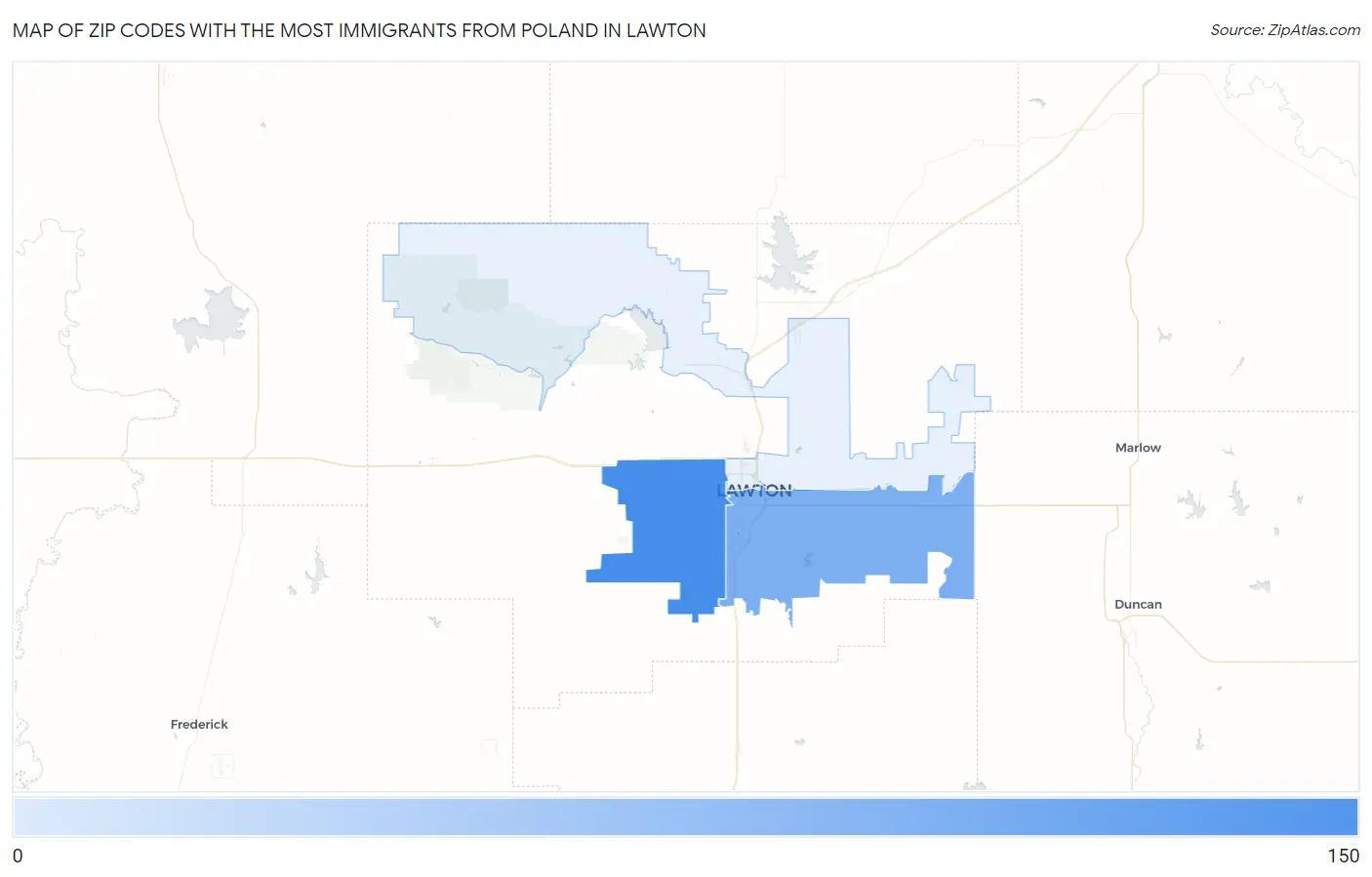 Zip Codes with the Most Immigrants from Poland in Lawton Map