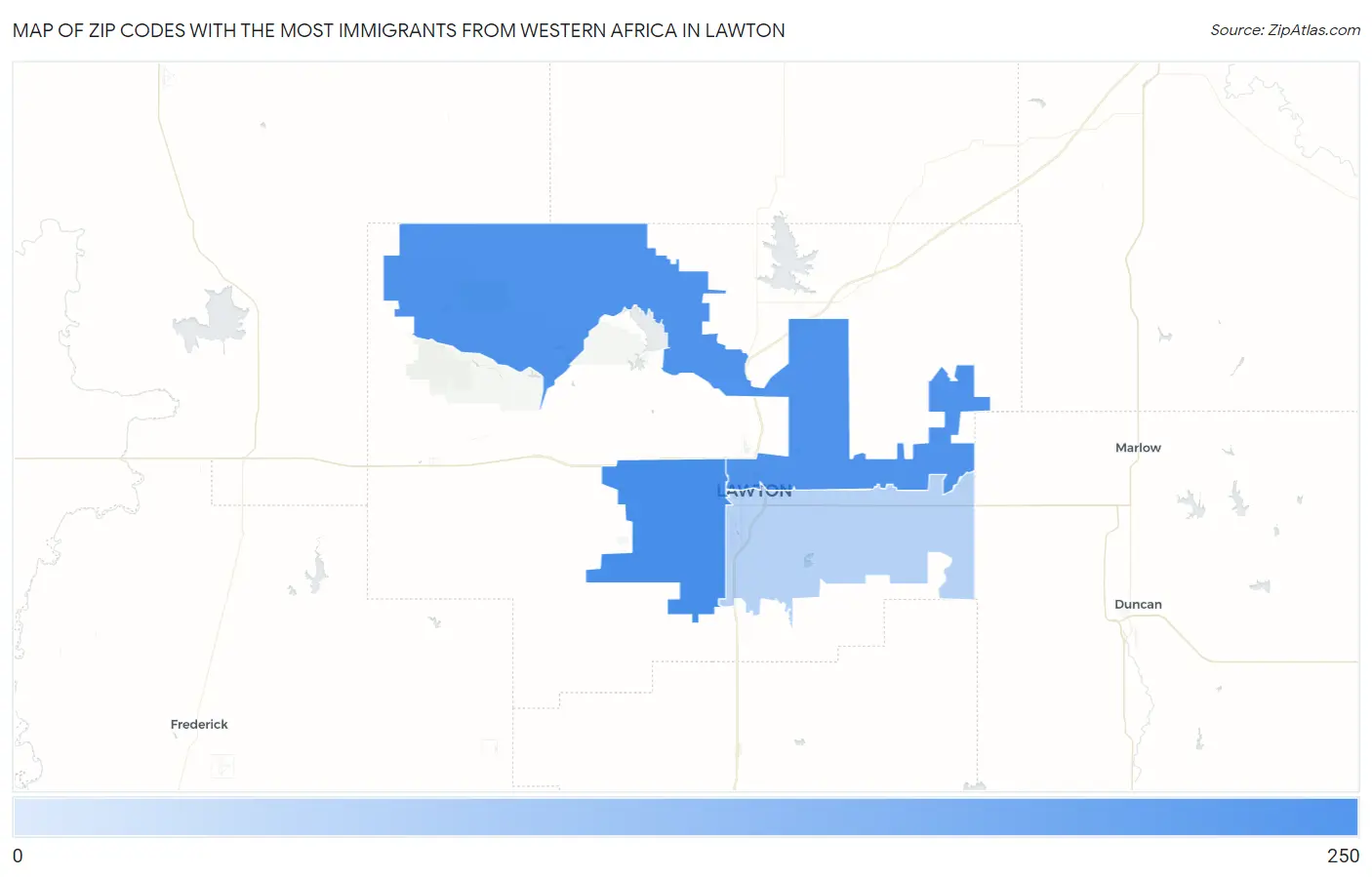 Zip Codes with the Most Immigrants from Western Africa in Lawton Map