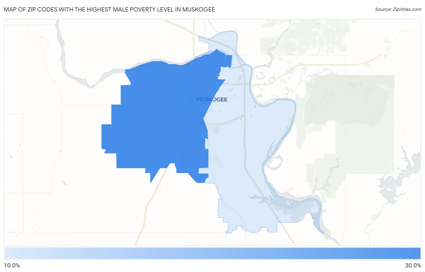 Zip Codes with the Highest Male Poverty Level in Muskogee Map