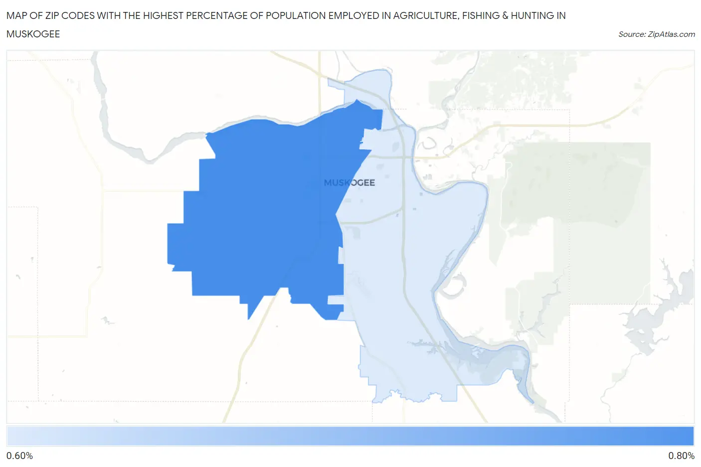 Zip Codes with the Highest Percentage of Population Employed in Agriculture, Fishing & Hunting in Muskogee Map