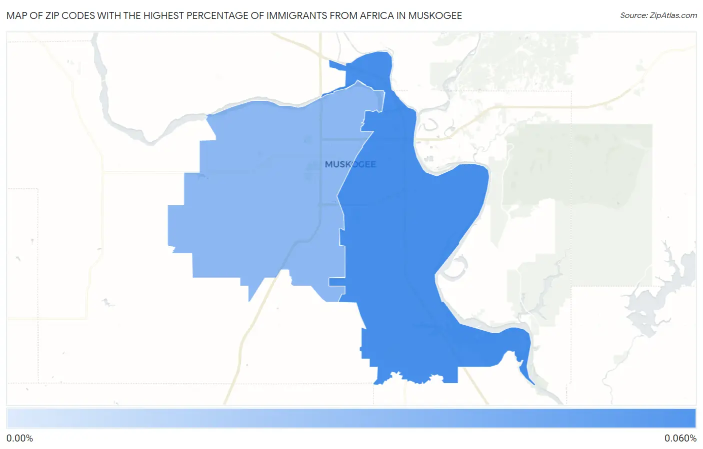 Zip Codes with the Highest Percentage of Immigrants from Africa in Muskogee Map