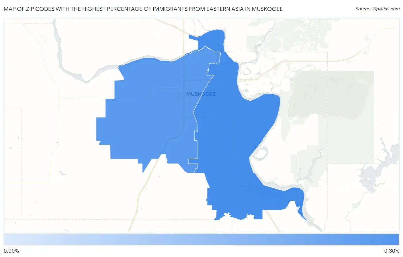 Zip Codes with the Highest Percentage of Immigrants from Eastern Asia in Muskogee Map