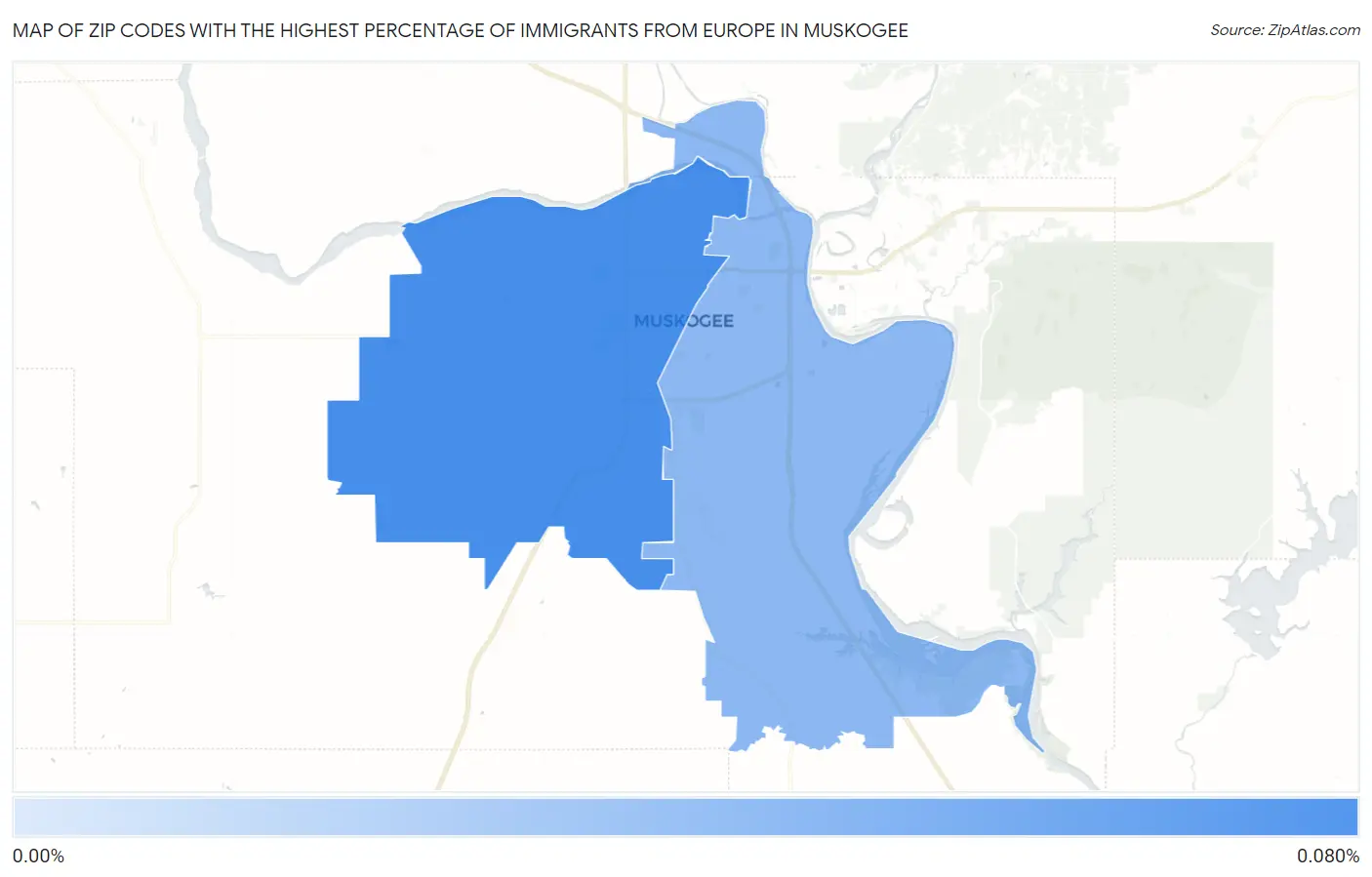 Zip Codes with the Highest Percentage of Immigrants from Europe in Muskogee Map