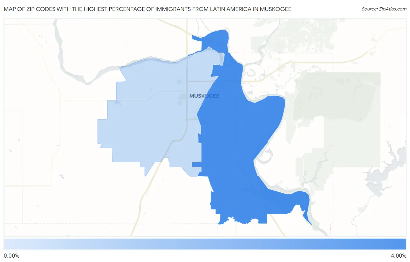 Zip Codes with the Highest Percentage of Immigrants from Latin America in Muskogee Map