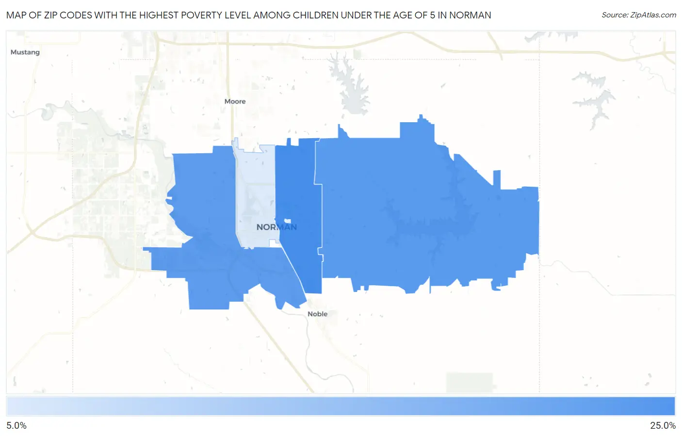 Zip Codes with the Highest Poverty Level Among Children Under the Age of 5 in Norman Map