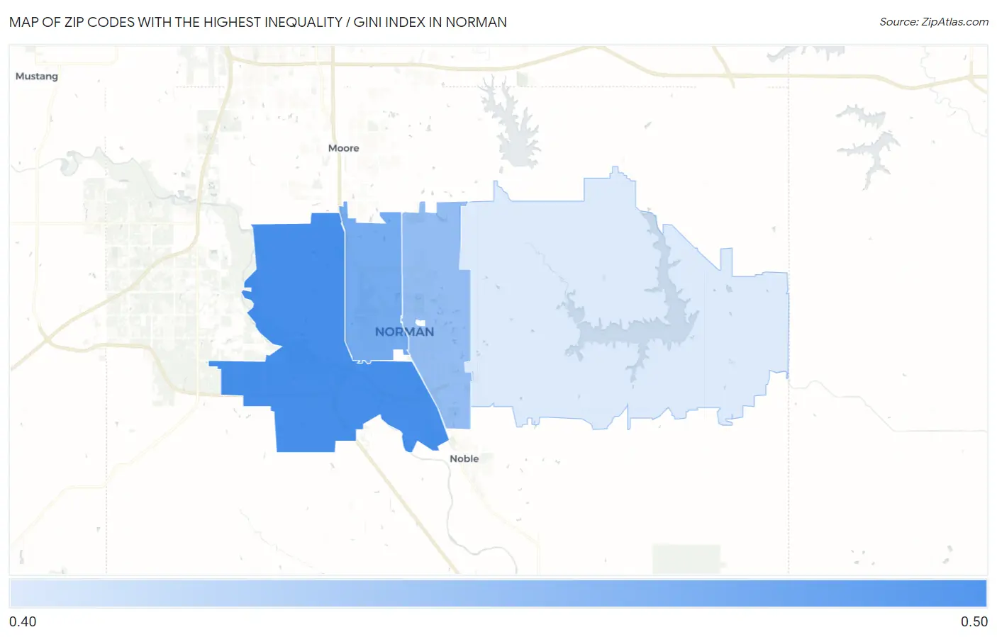 Zip Codes with the Highest Inequality / Gini Index in Norman Map