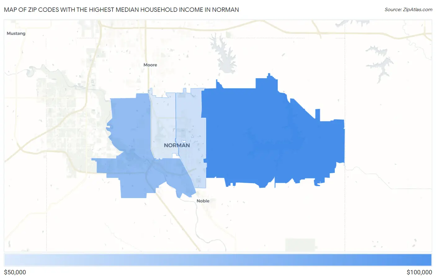 Zip Codes with the Highest Median Household Income in Norman Map
