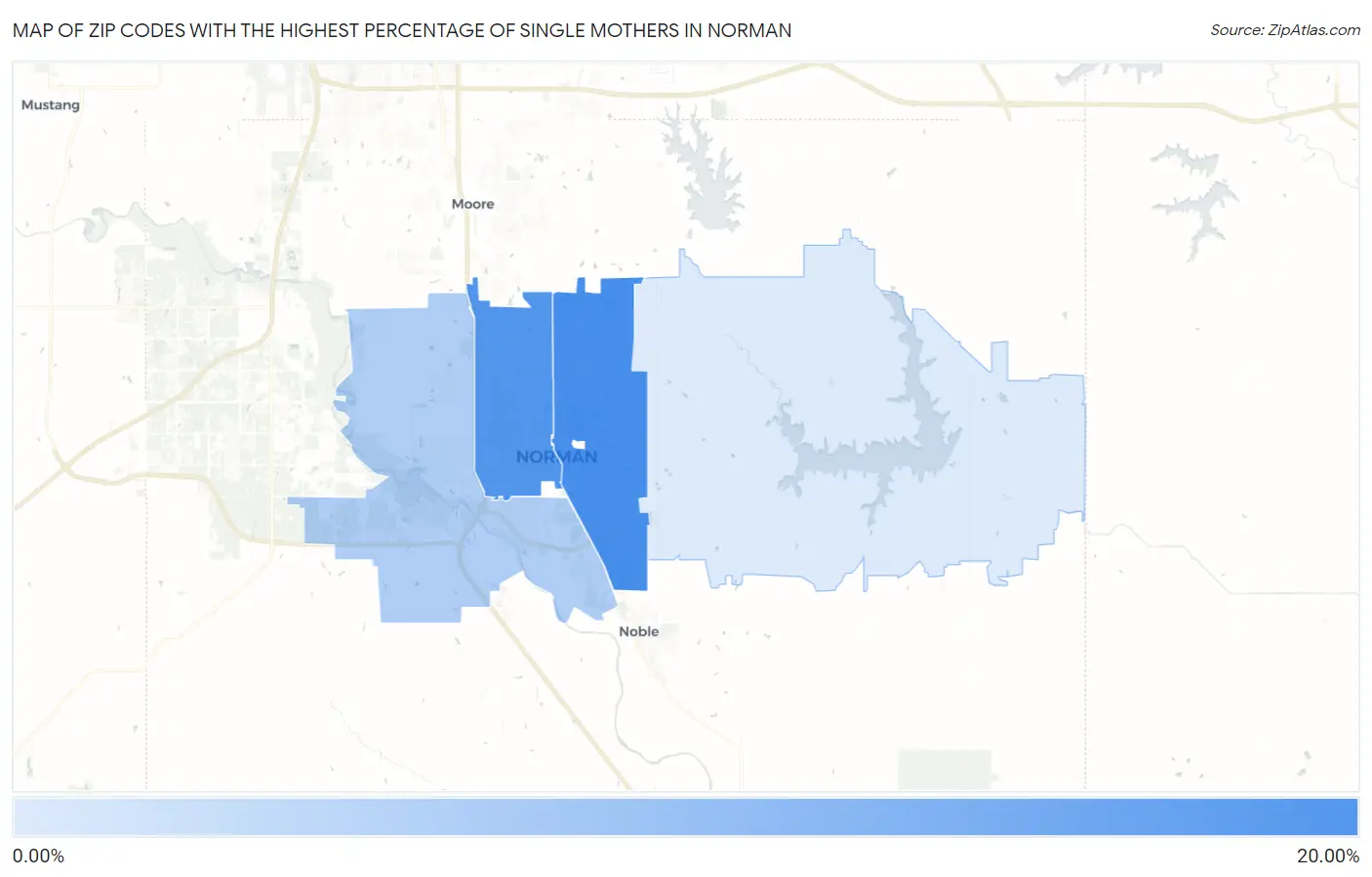 Zip Codes with the Highest Percentage of Single Mothers in Norman Map