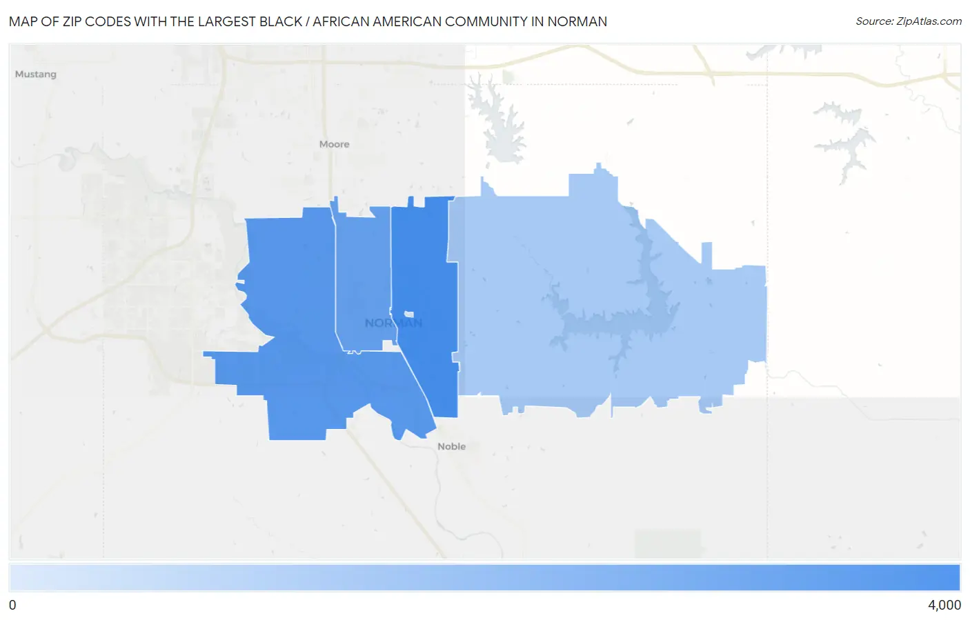 Zip Codes with the Largest Black / African American Community in Norman Map