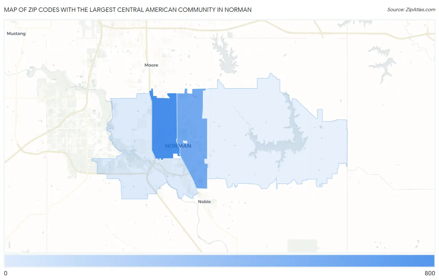 Zip Codes with the Largest Central American Community in Norman Map