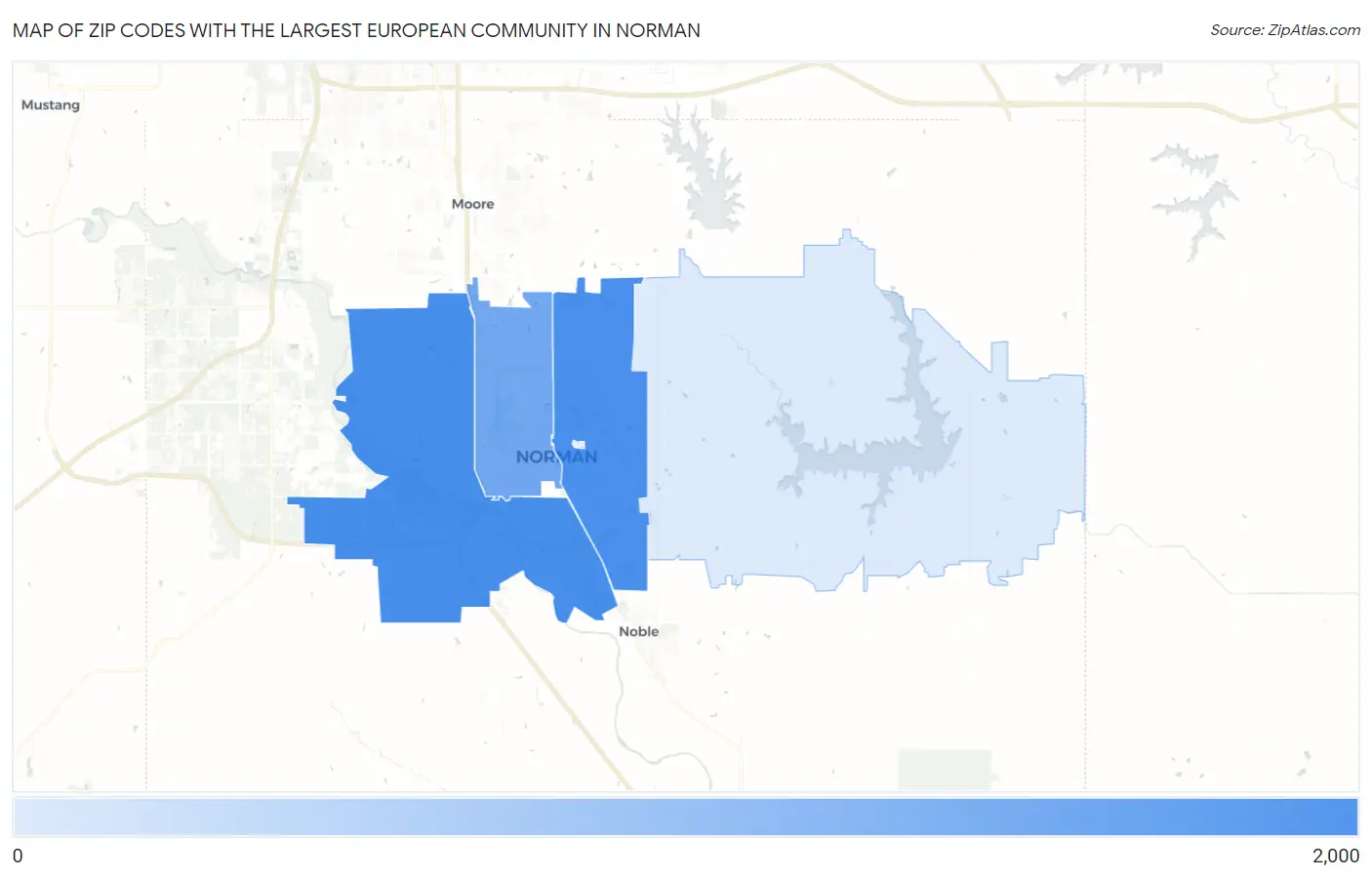 Zip Codes with the Largest European Community in Norman Map