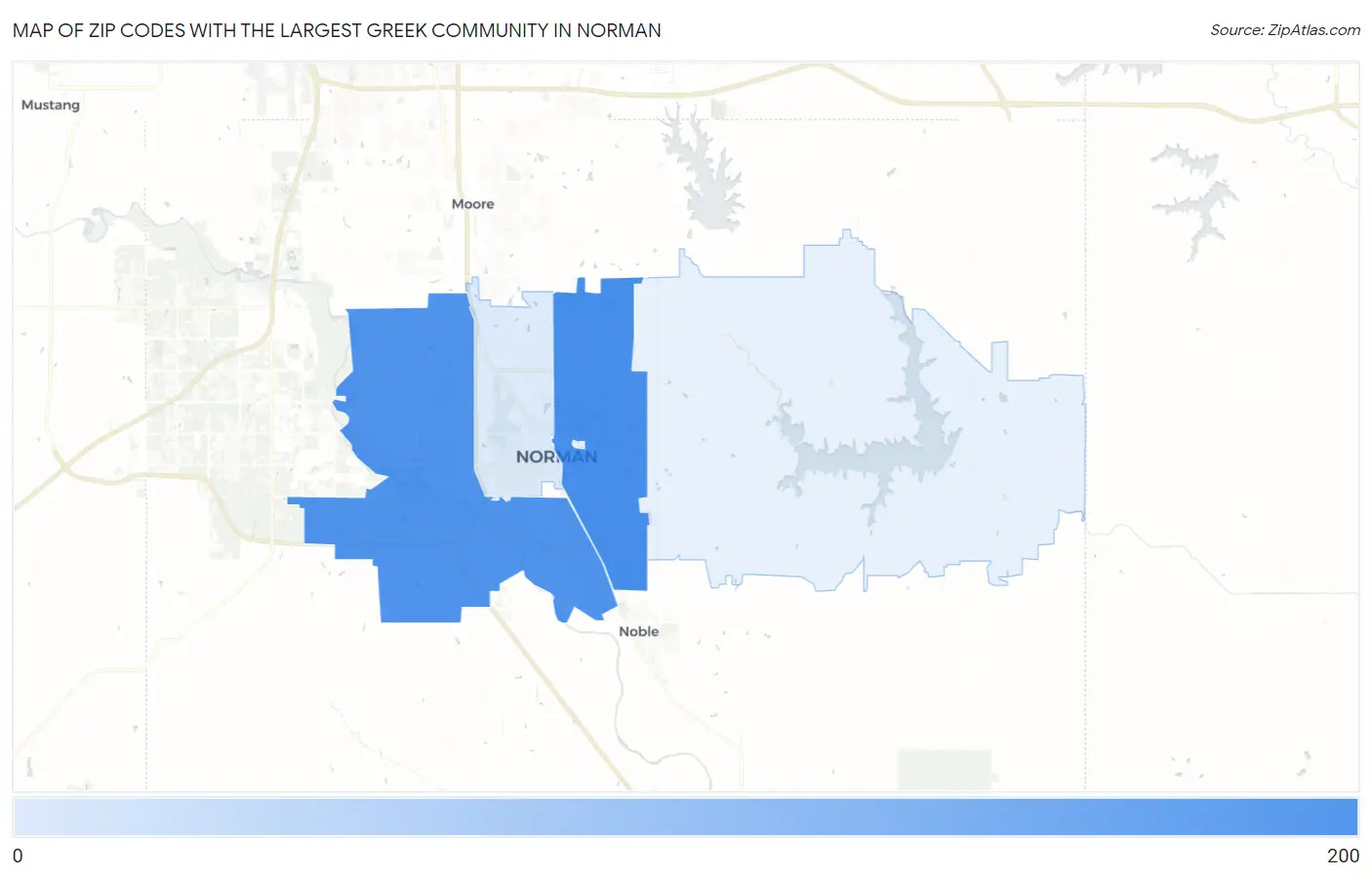 Zip Codes with the Largest Greek Community in Norman Map