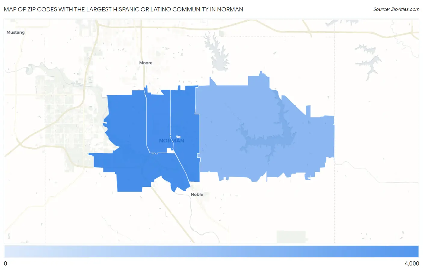 Zip Codes with the Largest Hispanic or Latino Community in Norman Map