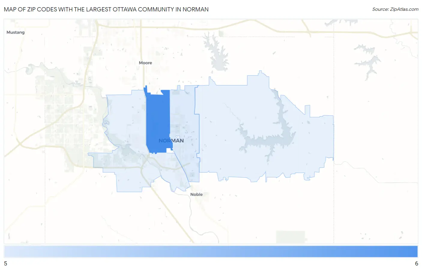 Zip Codes with the Largest Ottawa Community in Norman Map
