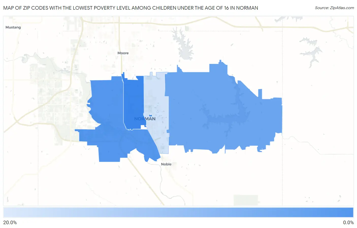 Zip Codes with the Lowest Poverty Level Among Children Under the Age of 16 in Norman Map