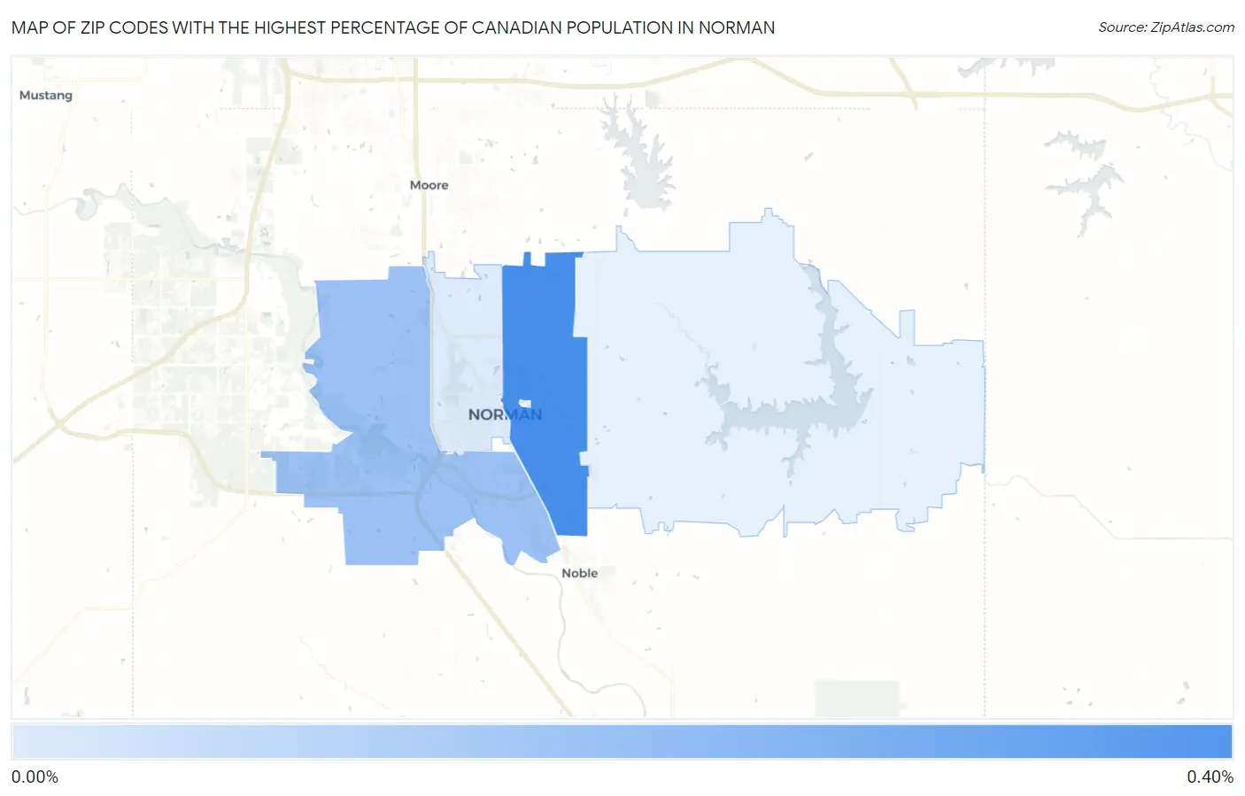 Zip Codes with the Highest Percentage of Canadian Population in Norman Map