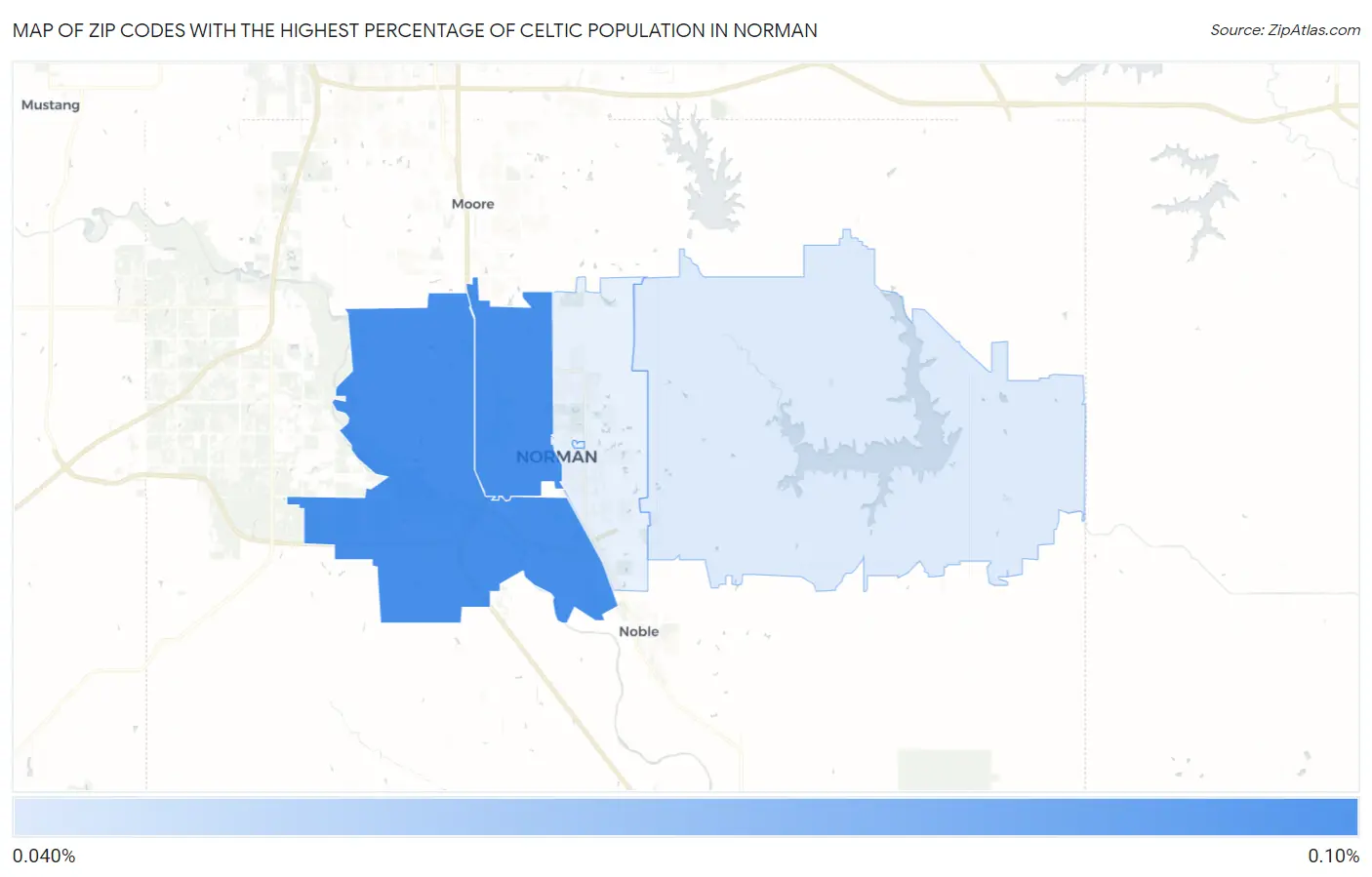 Zip Codes with the Highest Percentage of Celtic Population in Norman Map