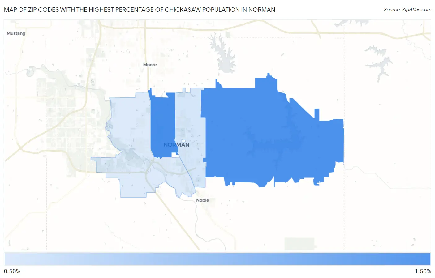 Zip Codes with the Highest Percentage of Chickasaw Population in Norman Map