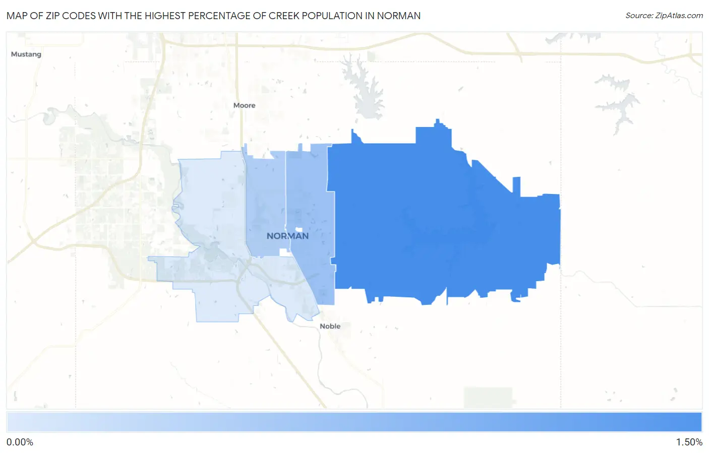 Zip Codes with the Highest Percentage of Creek Population in Norman Map