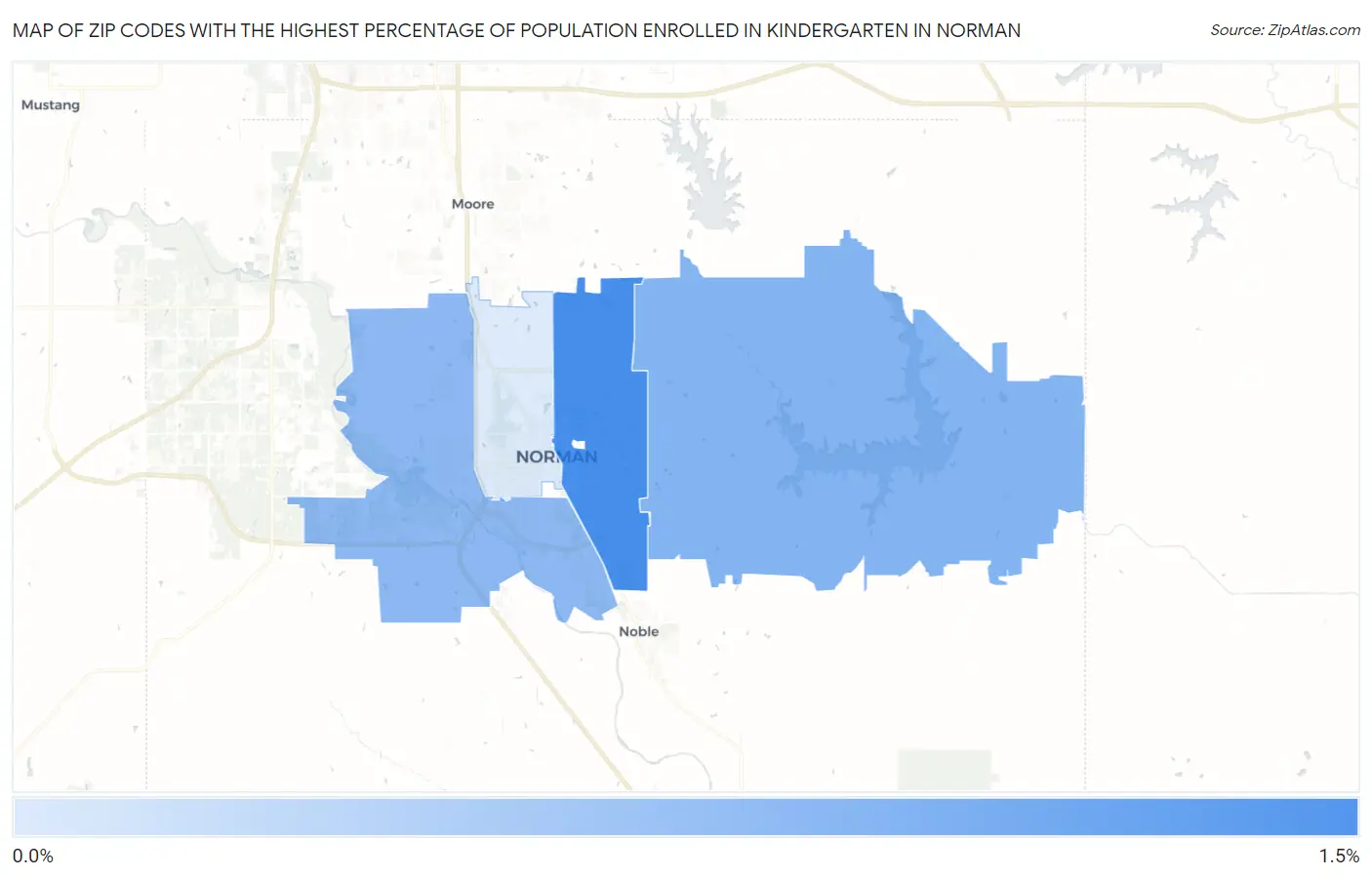 Zip Codes with the Highest Percentage of Population Enrolled in Kindergarten in Norman Map