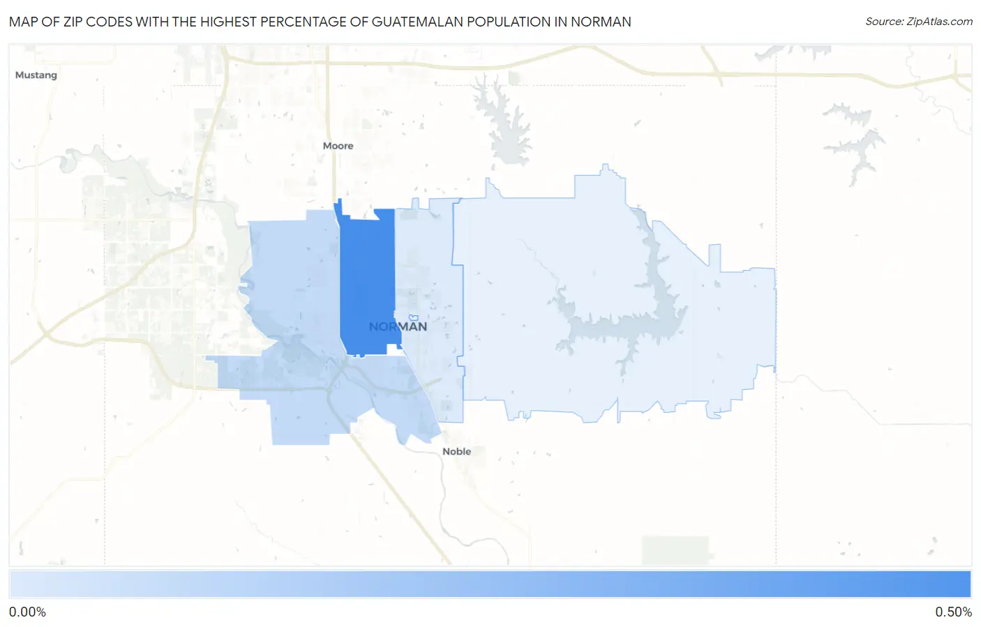 Zip Codes with the Highest Percentage of Guatemalan Population in Norman Map
